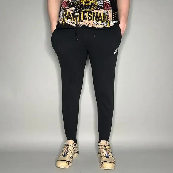 Vintage Y2K Nike Sweatpants Mens XS Black Cotton White Swoosh Joggers - Picture 2 of 4